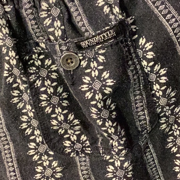 Beau Dawson Sound Style flowy cotton navy and white floral pattern pants with re - Picture 6 of 9